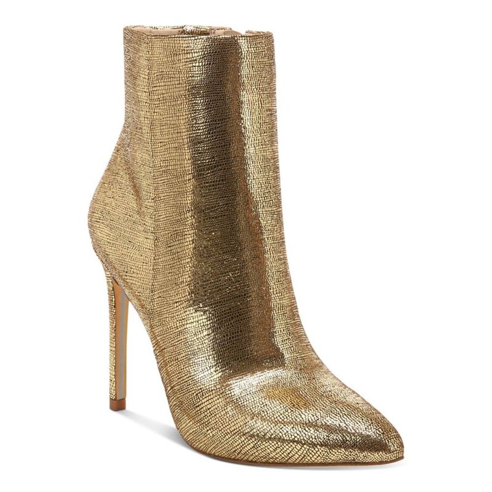 NWT SAM EDELMAN Womens Gold Wrenley Pointed Toe Stiletto Leather Booties 7 M